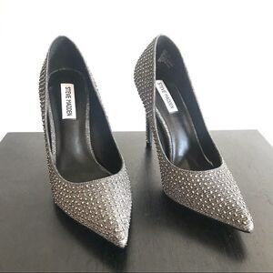 Steve Madden Poet Rhinestone Silver Pewter Pumps Size 8
